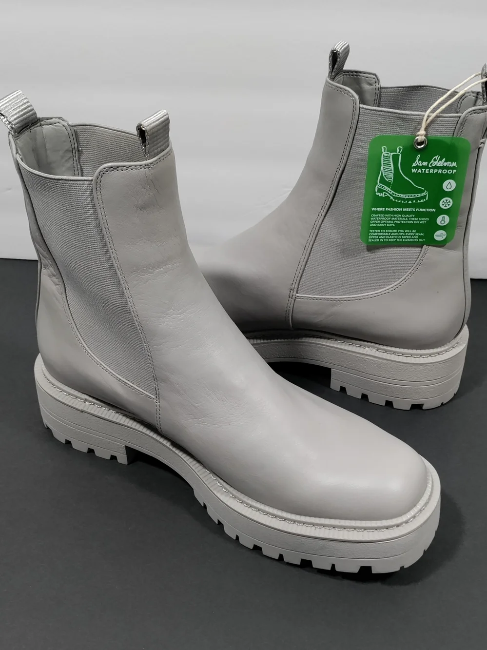 Sam Edelman Laguna Waterproof Leather Chelsea Boots Gray Size 8.5M NWT